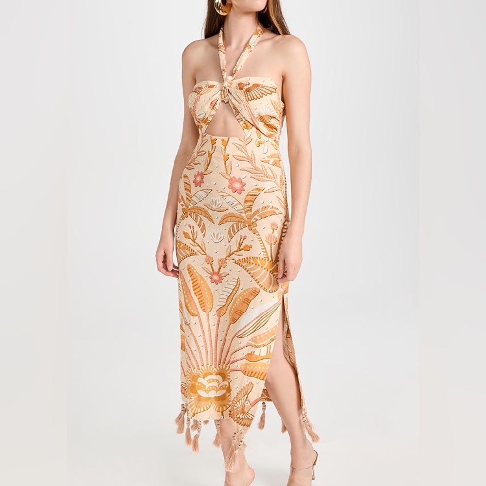 FARM Rio Peach and Orange Halter Dress